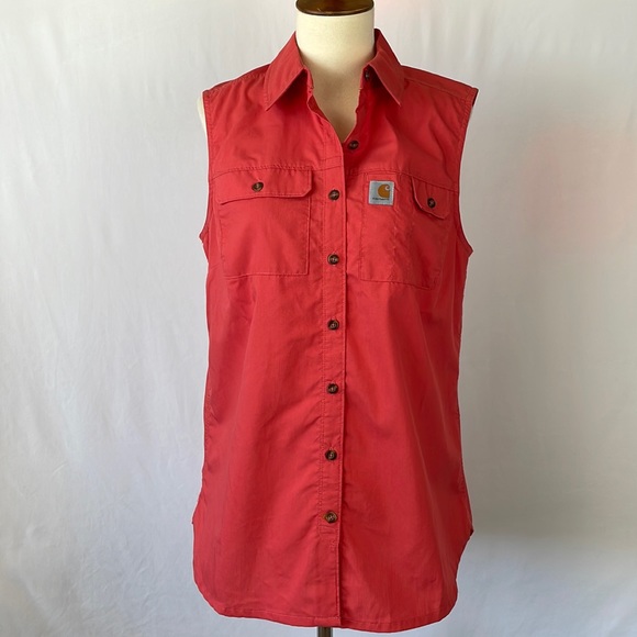 Carhartt Coral Force Ridgefield Button Down Relaxed Fit Sleeveless Shirt - Small - Picture 4 of 16